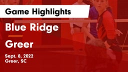 Blue Ridge  vs Greer Game Highlights - Sept. 8, 2022