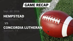 Recap: Hempstead  vs. Concordia Lutheran  2016