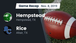 Recap: Hempstead  vs. Rice  2019