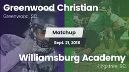 Matchup: Greenwood Christian vs. Williamsburg Academy  2018