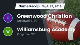 Recap: Greenwood Christian  vs. Williamsburg Academy  2019