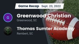 Recap: Greenwood Christian  vs. Thomas Sumter Academy 2022