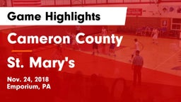 Cameron County  vs St. Mary's  Game Highlights - Nov. 24, 2018