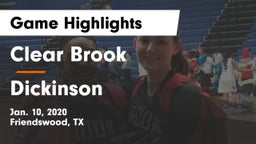 Clear Brook  vs Dickinson  Game Highlights - Jan. 10, 2020