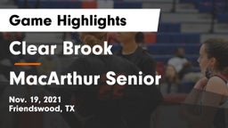 Clear Brook  vs MacArthur Senior  Game Highlights - Nov. 19, 2021