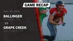 Recap: Ballinger  vs. Grape Creek  2016