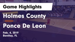 Holmes County  vs Ponce De Leon Game Highlights - Feb. 4, 2019