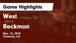 West  vs Beckman  Game Highlights - Nov. 16, 2018