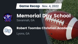 Recap: Memorial Day School vs. Robert Toombs Christian Academy  2022