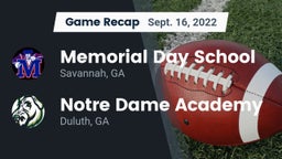 Recap: Memorial Day School vs.      Notre Dame Academy 2022