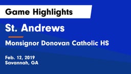 St. Andrews  vs Monsignor Donovan Catholic HS Game Highlights - Feb. 12, 2019