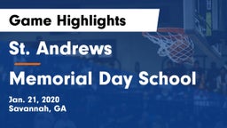 St. Andrews  vs Memorial Day School Game Highlights - Jan. 21, 2020