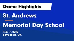 St. Andrews  vs Memorial Day School Game Highlights - Feb. 7, 2020