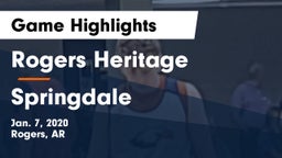Rogers Heritage  vs Springdale  Game Highlights - Jan. 7, 2020