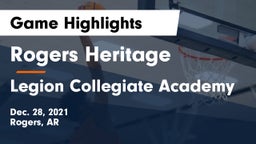 Rogers Heritage  vs Legion Collegiate Academy Game Highlights - Dec. 28, 2021