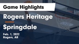 Rogers Heritage  vs Springdale  Game Highlights - Feb. 1, 2022