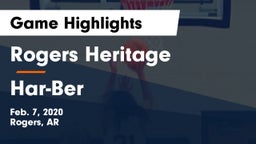 Rogers Heritage  vs Har-Ber  Game Highlights - Feb. 7, 2020