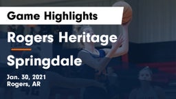 Rogers Heritage  vs Springdale  Game Highlights - Jan. 30, 2021
