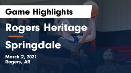 Rogers Heritage  vs Springdale  Game Highlights - March 2, 2021