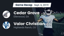 Recap: Cedar Grove  vs. Valor Christian  2019