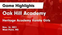 Oak Hill Academy  vs Heritage Academy Varsity Girls Game Highlights - Nov. 16, 2021