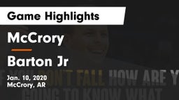 McCrory  vs Barton Jr Game Highlights - Jan. 10, 2020
