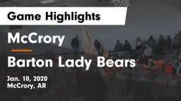McCrory  vs Barton Lady Bears Game Highlights - Jan. 10, 2020