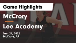 McCrory  vs Lee Academy  Game Highlights - Jan. 21, 2022