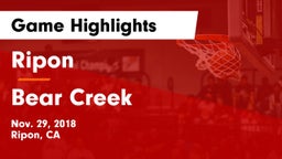 Ripon  vs Bear Creek  Game Highlights - Nov. 29, 2018