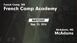 Matchup: French Camp Academy vs. McAdams  2016