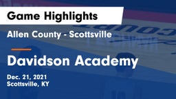 Allen County - Scottsville  vs Davidson Academy  Game Highlights - Dec. 21, 2021