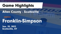 Allen County - Scottsville  vs Franklin-Simpson  Game Highlights - Jan. 25, 2022