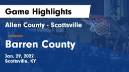 Allen County - Scottsville  vs Barren County  Game Highlights - Jan. 29, 2022