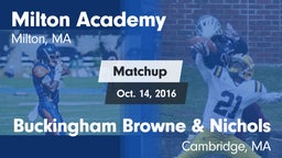 Matchup: Milton Academy High vs. Buckingham Browne & Nichols  2016