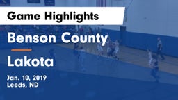 Benson County  vs Lakota  Game Highlights - Jan. 10, 2019