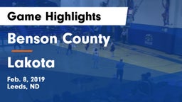 Benson County  vs Lakota  Game Highlights - Feb. 8, 2019