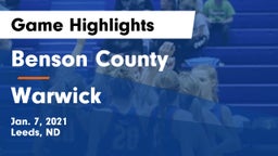 Benson County  vs Warwick  Game Highlights - Jan. 7, 2021