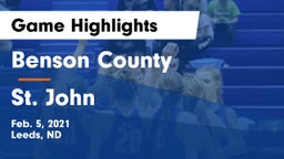 Benson County  vs St. John  Game Highlights - Feb. 5, 2021