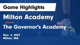 Milton Academy vs The Governor's Academy  Game Highlights - Nov. 4, 2022