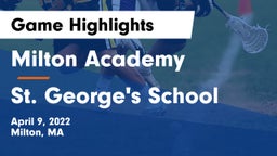 Milton Academy vs St. George's School Game Highlights - April 9, 2022
