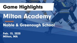 Milton Academy vs Noble & Greenough School Game Highlights - Feb. 15, 2020