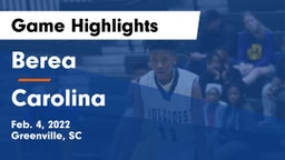 Berea  vs Carolina  Game Highlights - Feb. 4, 2022