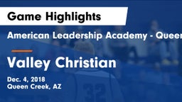American Leadership Academy - Queen Creek vs Valley Christian Game Highlights - Dec. 4, 2018