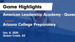 American Leadership Academy - Queen Creek vs Arizona College Preparatory  Game Highlights - Jan. 8, 2020
