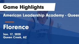 American Leadership Academy - Queen Creek vs Florence  Game Highlights - Jan. 17, 2020