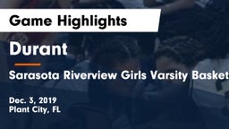 Durant  vs Sarasota Riverview Girls Varsity Basketball Game Highlights - Dec. 3, 2019