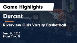 Durant  vs Riverview Girls Varsity Basketball  Game Highlights - Jan. 14, 2020