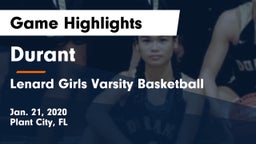 Durant  vs Lenard Girls Varsity Basketball  Game Highlights - Jan. 21, 2020