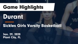 Durant  vs Sickles Girls Varsity Basketball  Game Highlights - Jan. 29, 2020