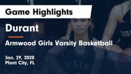 Durant  vs Armwood Girls Varsity Basketball  Game Highlights - Jan. 29, 2020